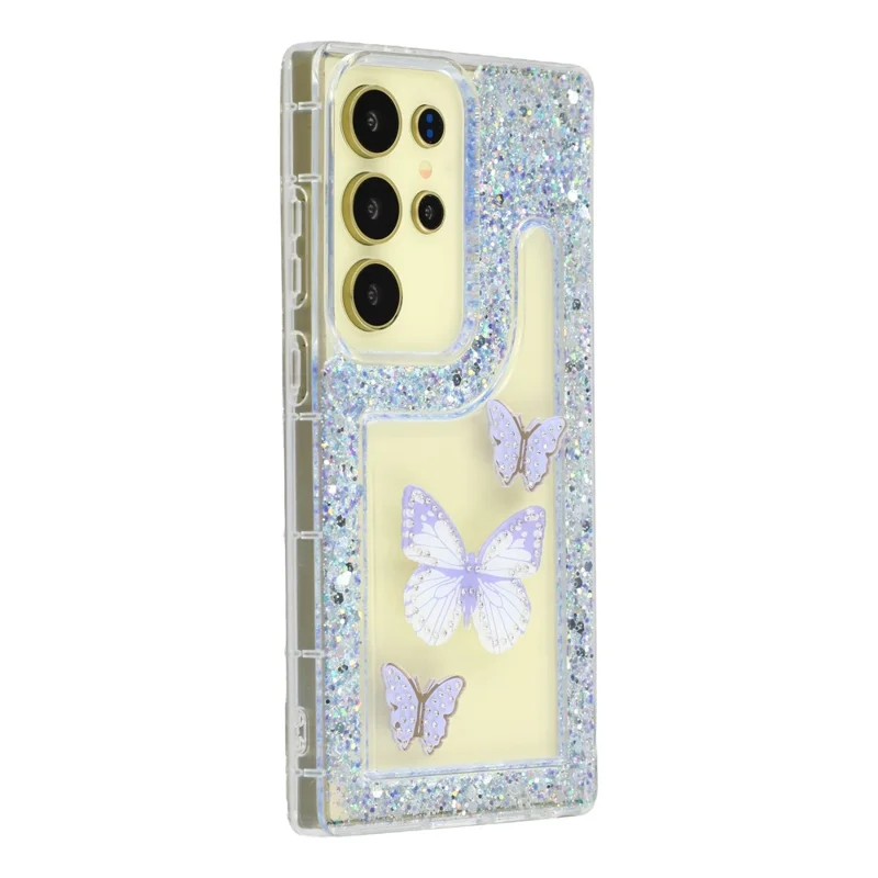 For Samsung Galaxy S26 Ultra Case DIY Butterfly Glitter Epoxy Soft TPU Phone Back Cover - Purple