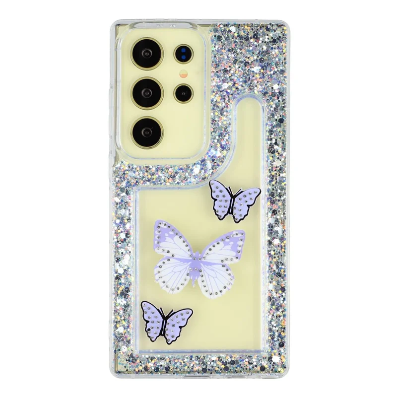 For Samsung Galaxy S26 Ultra Case DIY Butterfly Glitter Epoxy Soft TPU Phone Back Cover - Purple