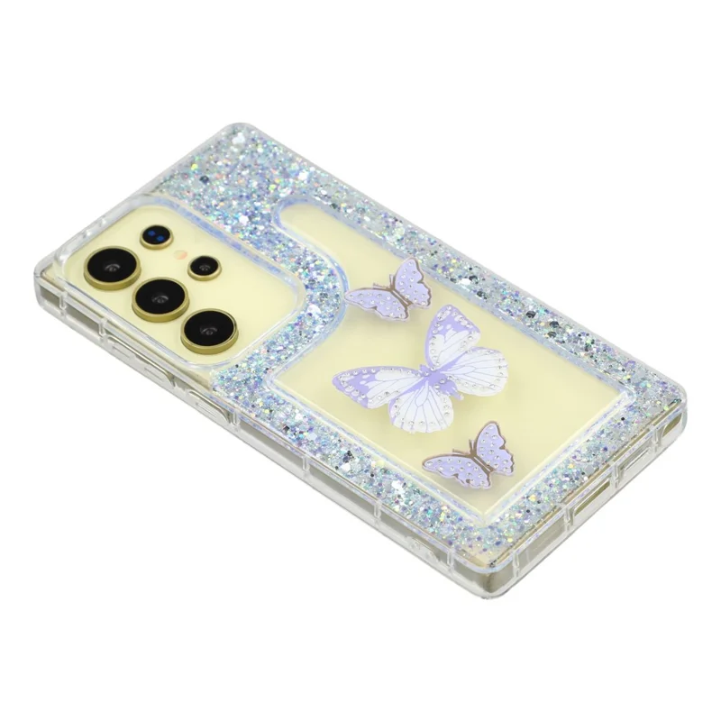 For Samsung Galaxy S26 Ultra Case DIY Butterfly Glitter Epoxy Soft TPU Phone Back Cover - Purple