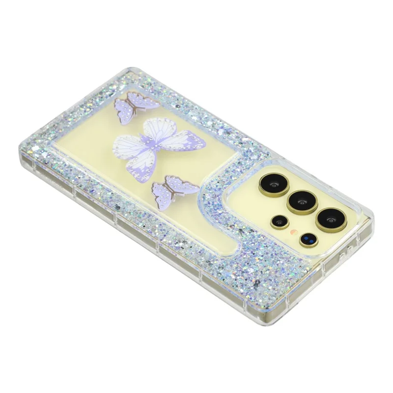 For Samsung Galaxy S26 Ultra Case DIY Butterfly Glitter Epoxy Soft TPU Phone Back Cover - Purple