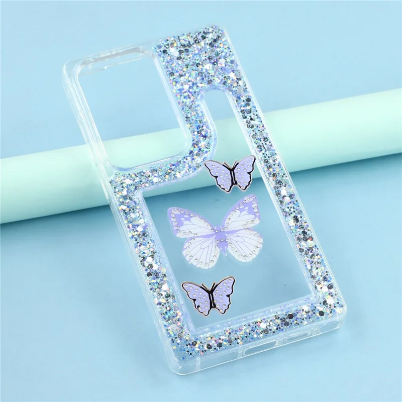 For Samsung Galaxy S26 Ultra Case DIY Butterfly Glitter Epoxy Soft TPU Phone Back Cover - Purple