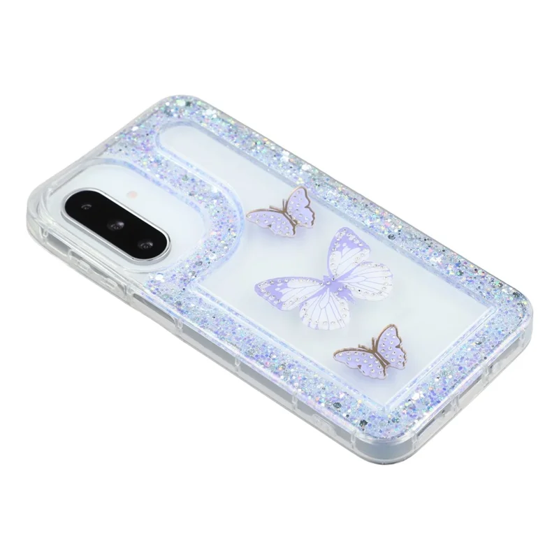 For Samsung Galaxy S26+ Case DIY Butterfly Glitter Epoxy Soft TPU Phone Back Cover  - Purple