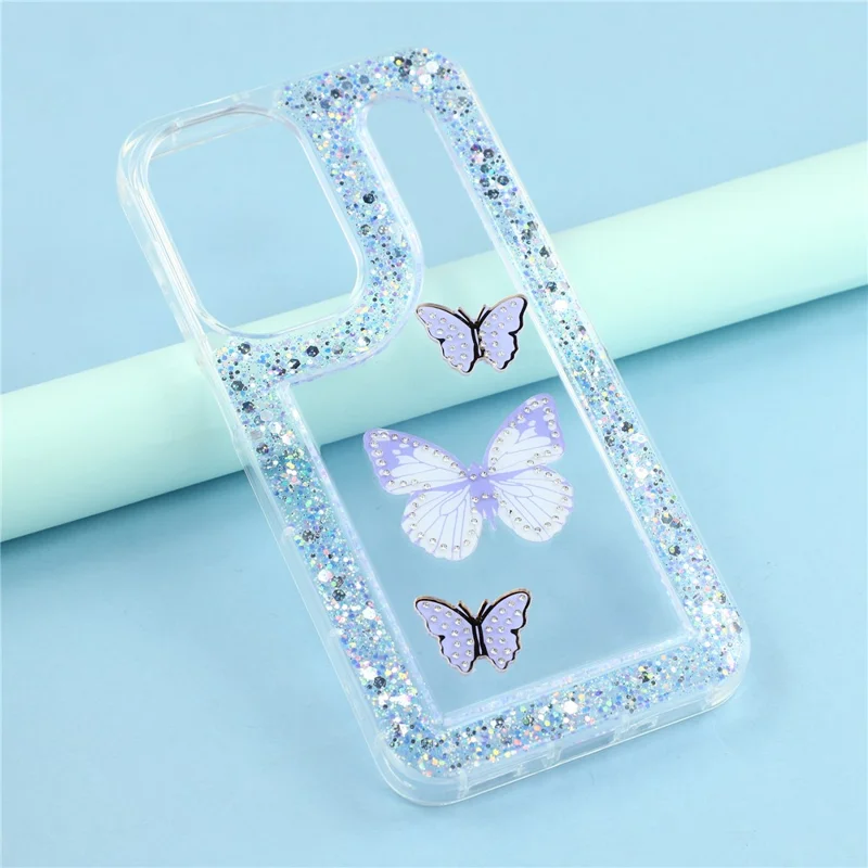 For Samsung Galaxy S26+ Case DIY Butterfly Glitter Epoxy Soft TPU Phone Back Cover  - Purple