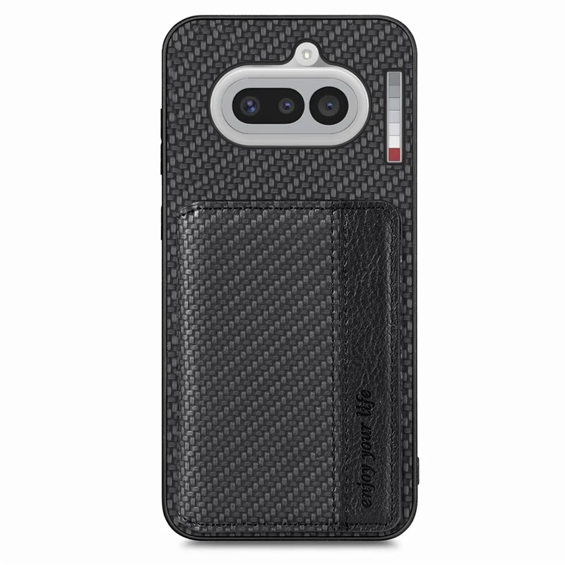 For Nothing Phone (4a) Case RFID Blocking Carbon Fiber Leather Phone Back Cover with Card Holder - Black