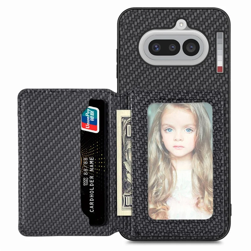 For Nothing Phone (4a) Case RFID Blocking Carbon Fiber Leather Phone Back Cover with Card Holder - Black