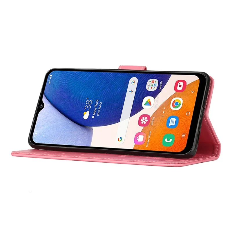 Für Samsung Galaxy S25 FE Ledertasche mit Schmetterlings- und Blumenmuster, Handyhülle mit Gurt - Rosa