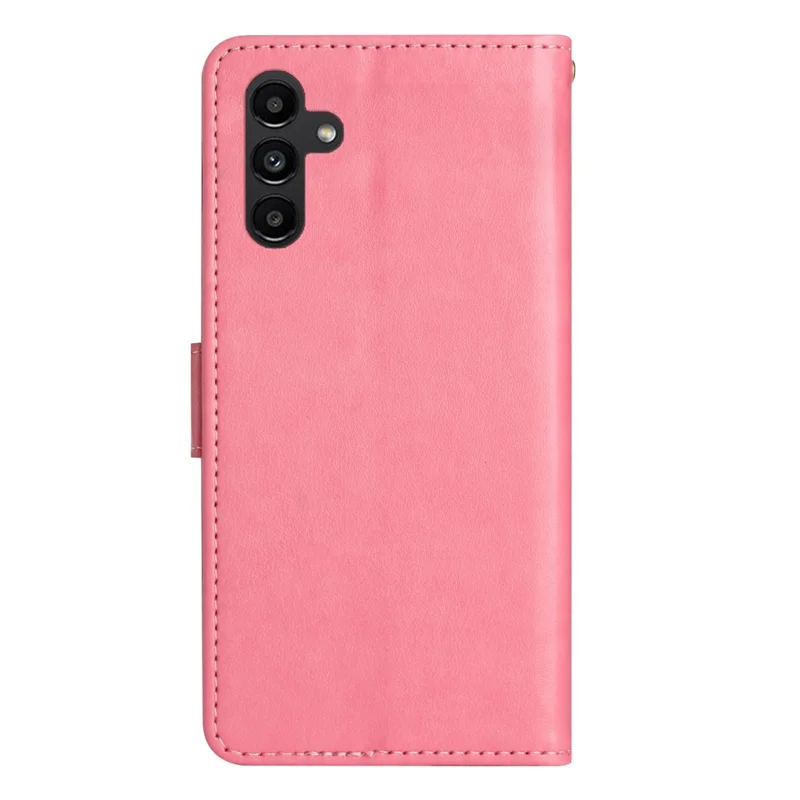 Für Samsung Galaxy S25 FE Ledertasche mit Schmetterlings- und Blumenmuster, Handyhülle mit Gurt - Rosa
