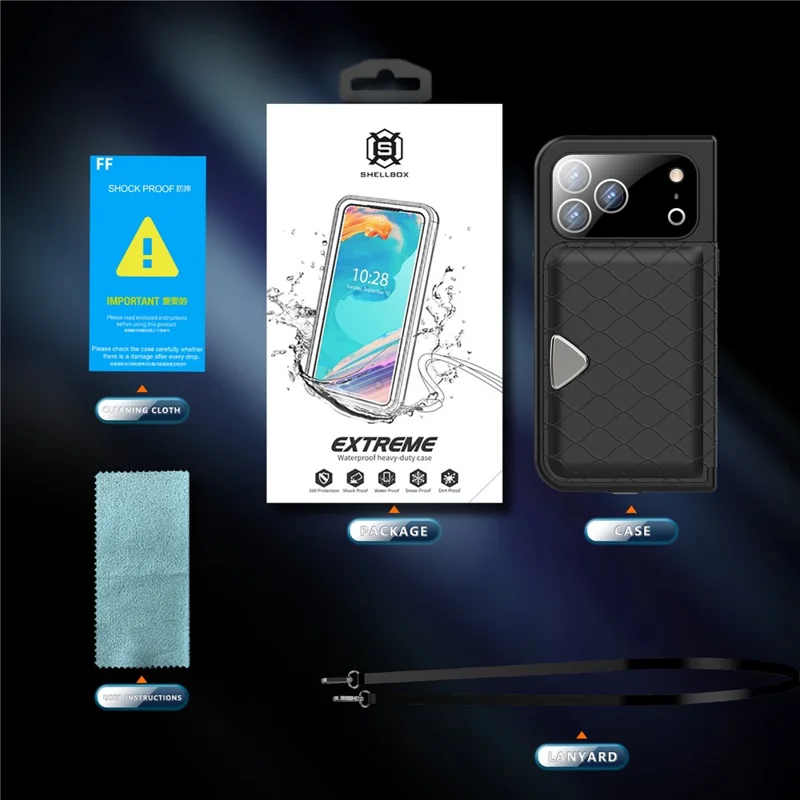 SHELLBOX para iPhone 17 Pro Max Funda Impermeable IP68 2 m Funda Protectora a Prueba de Golpes con Correa - Negro