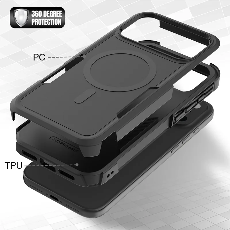 Capa para iPhone 17 Pro Max Compatível com MagSafe Capa à Prova de Choques em Duas Camadas PC + TPU - Preto