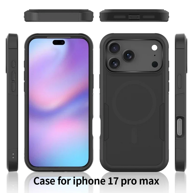 Capa para iPhone 17 Pro Max Compatível com MagSafe Capa à Prova de Choques em Duas Camadas PC + TPU - Preto