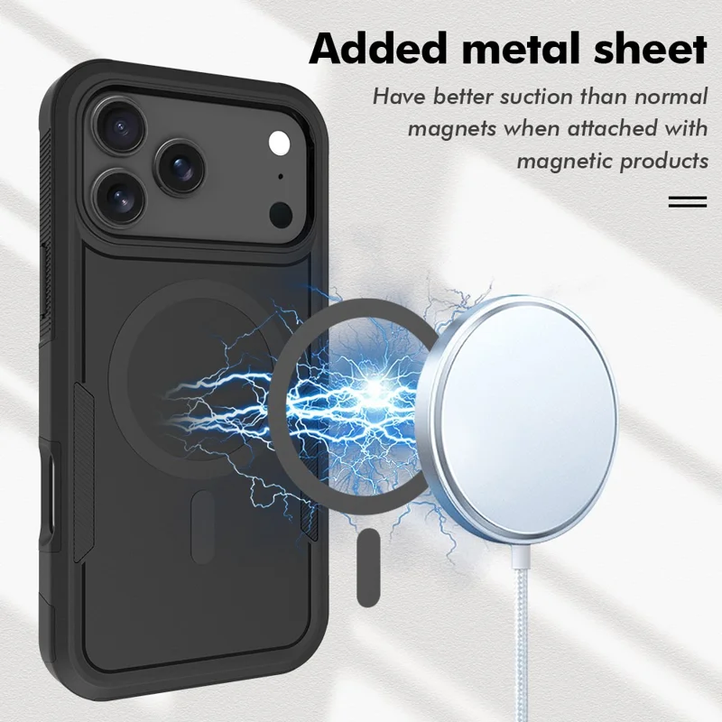 For iPhone 17 Pro Magnetic Case Dual Layer PC TPU Shockproof Phone Cover - Black