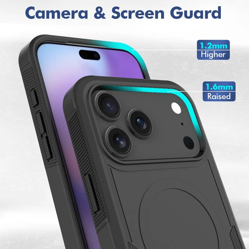 For iPhone 17 Pro Magnetic Case Dual Layer PC TPU Shockproof Phone Cover - Black