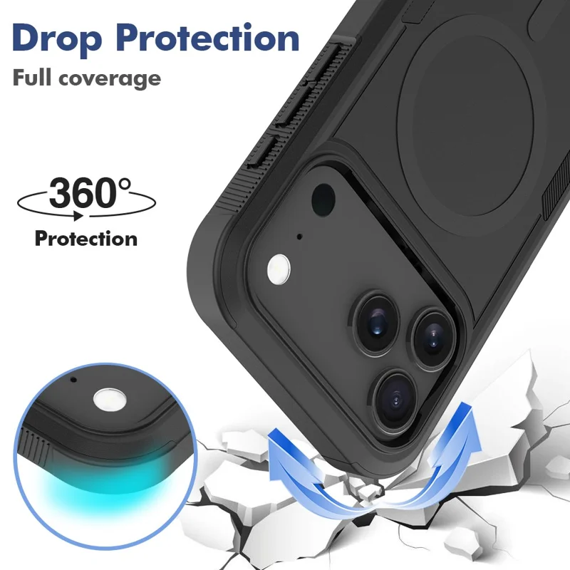For iPhone 17 Pro Magnetic Case Dual Layer PC TPU Shockproof Phone Cover - Black