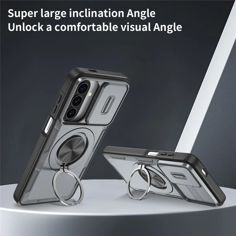 For Samsung Galaxy A27 5G  /  A37 5G Magnetic Case Slide Camera Cover Rotary Kickstand PC + TPU Phone Shell - Grey