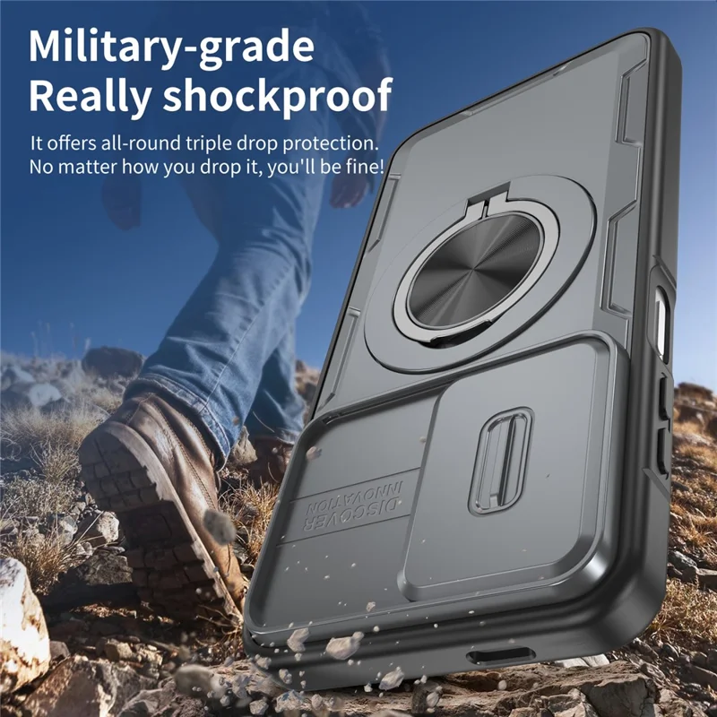 For Samsung Galaxy A27 5G  /  A37 5G Magnetic Case Slide Camera Cover Rotary Kickstand PC + TPU Phone Shell - Grey