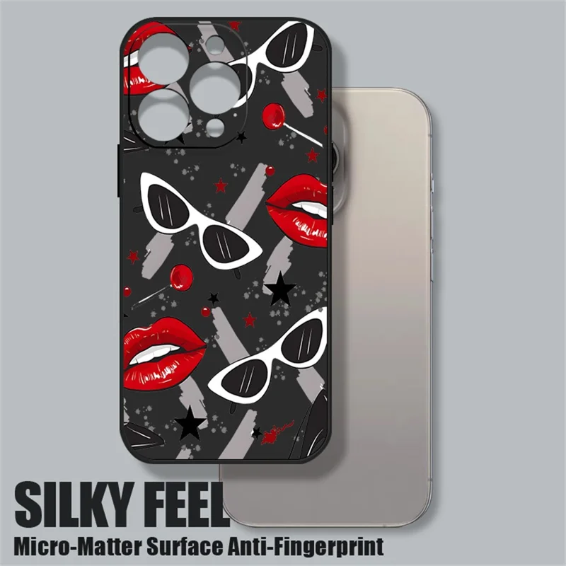 För iPhone 17 Pro Max skal med UV-tryckt läppmönster, TPU chockabsorberande skyddskal - B381