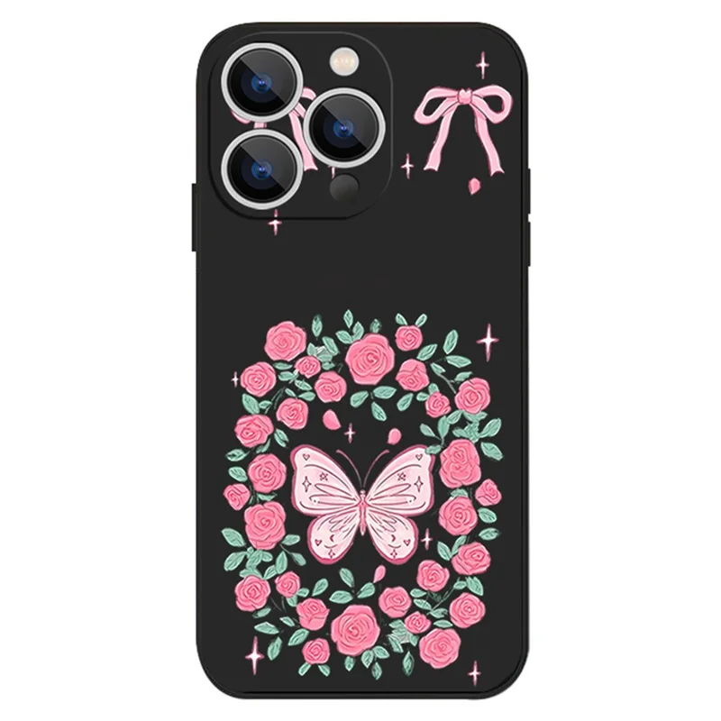 För iPhone 17 Pro Max Hölje UV-tryckt Fjärilsdesign Vätskesilikon Skockabsorberande Telefonhölje - PA889B1