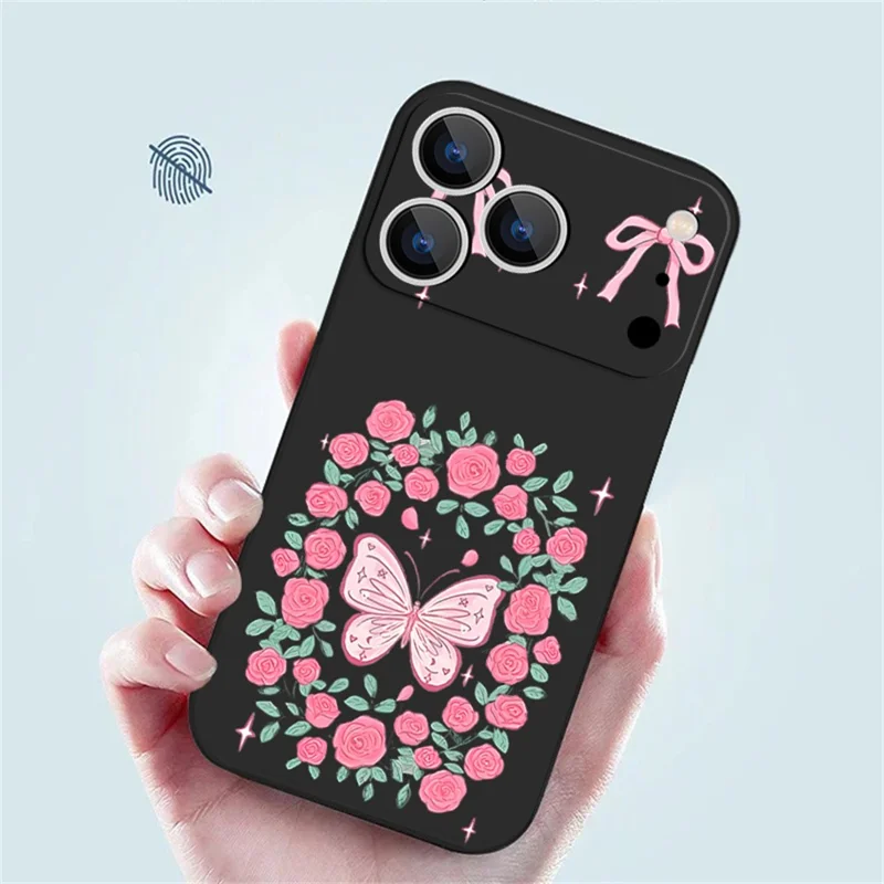 För iPhone 17 Pro Max Hölje UV-tryckt Fjärilsdesign Vätskesilikon Skockabsorberande Telefonhölje - PA889B1