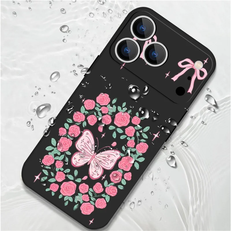 För iPhone 17 Pro Max Hölje UV-tryckt Fjärilsdesign Vätskesilikon Skockabsorberande Telefonhölje - PA889B1
