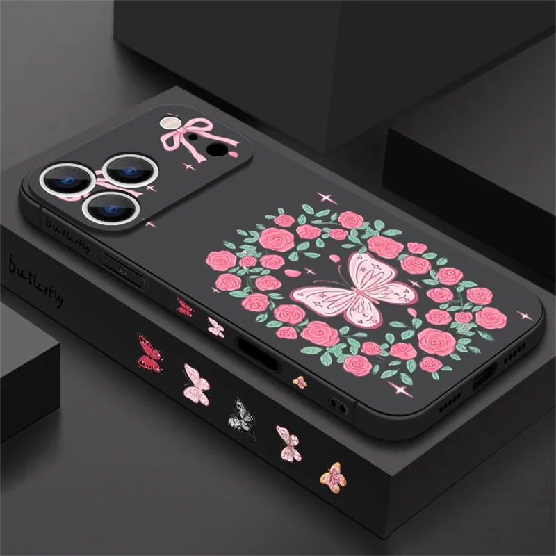 För iPhone 17 Pro Max Hölje UV-tryckt Fjärilsdesign Vätskesilikon Skockabsorberande Telefonhölje - PA889B1