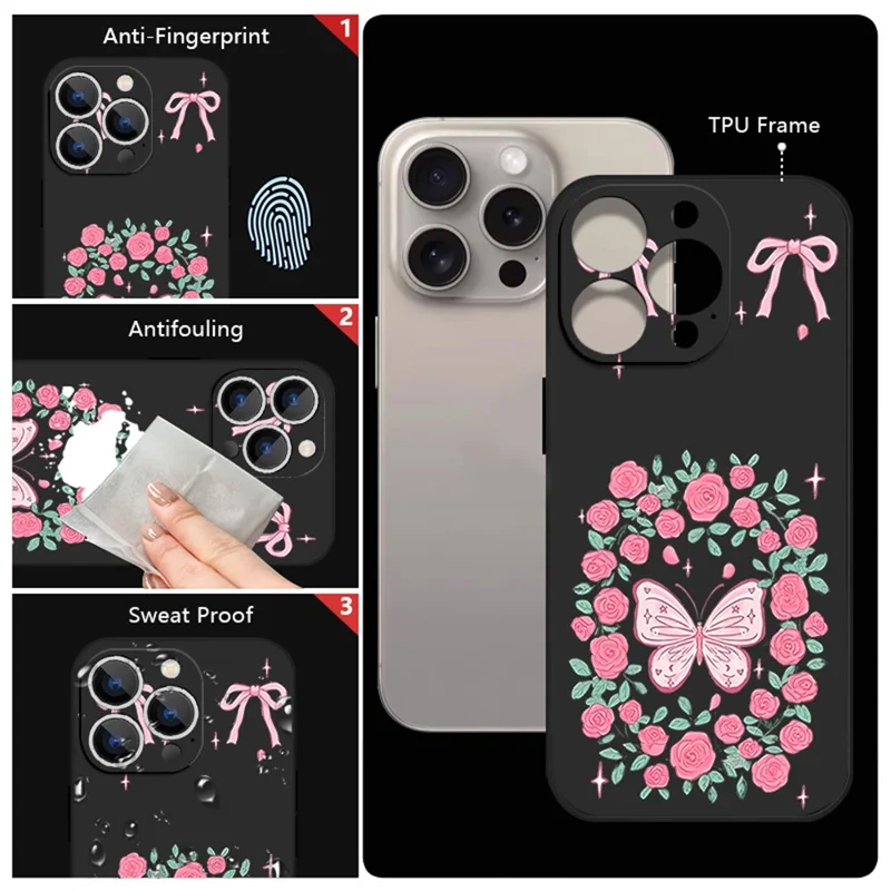 För iPhone 17 Pro Max Hölje UV-tryckt Fjärilsdesign Vätskesilikon Skockabsorberande Telefonhölje - PA889B1