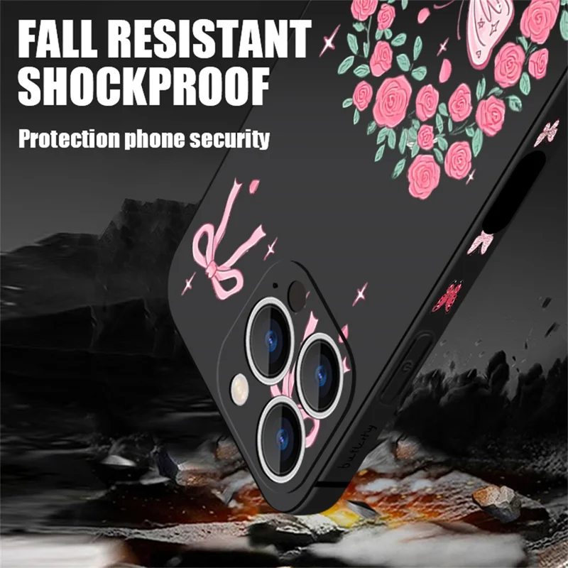 För iPhone 17 Pro Max Hölje UV-tryckt Fjärilsdesign Vätskesilikon Skockabsorberande Telefonhölje - PA889B1