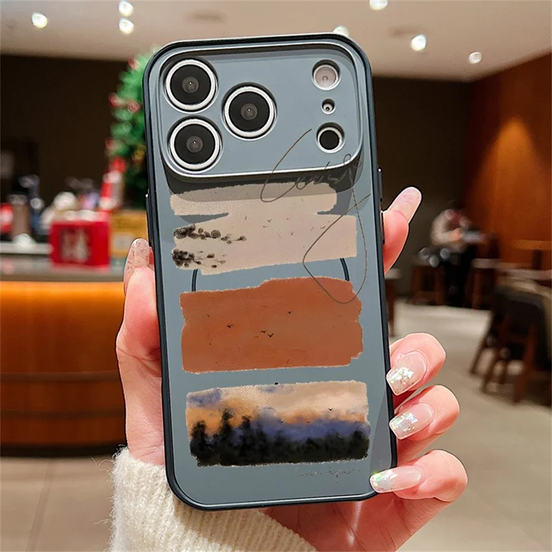 For iPhone 17 Pro Magnetic Case UV Printing Geometric Pattern Shockproof PC + TPU Phone Cover - PB649B1