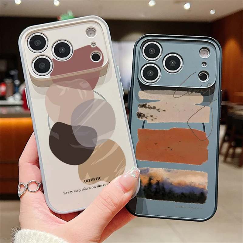 For iPhone 17 Pro Magnetic Case UV Printing Geometric Pattern Shockproof PC + TPU Phone Cover - PB649B1