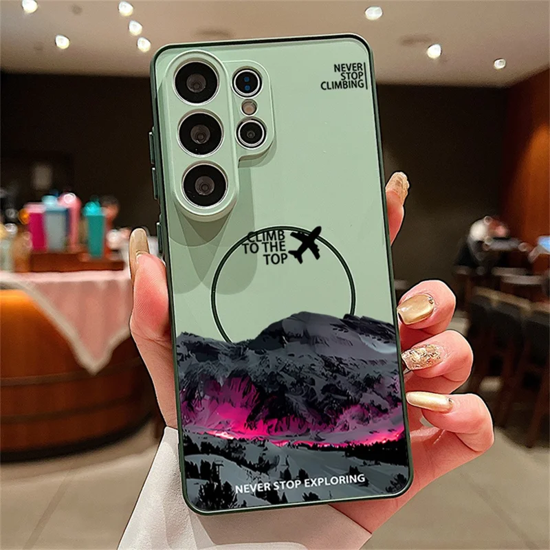 For Samsung Galaxy S26 Ultra Magnetic Case UV Printing Mountain Aircraft Pattern Shockproof PC + TPU Cover - Green