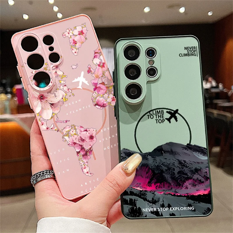 For Samsung Galaxy S26 Ultra Magnetic Case UV Printing Mountain Aircraft Pattern Shockproof PC + TPU Cover - Green