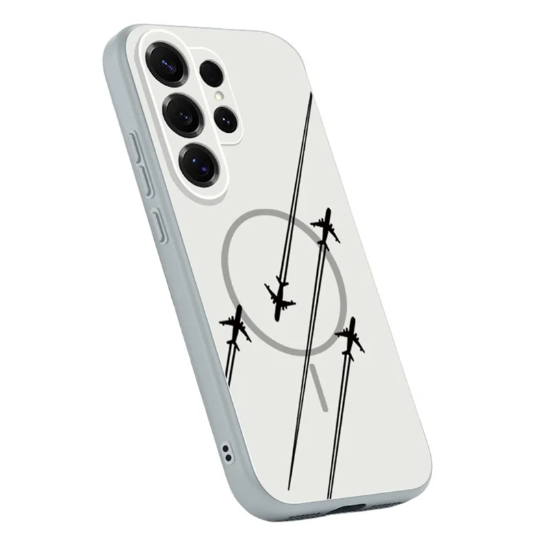 For Samsung Galaxy S25 Ultra Magnetic Case UV Printing Mountain Aircraft Pattern Shockproof PC + TPU Cover - Grey