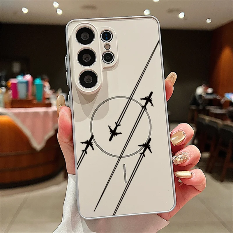 For Samsung Galaxy S25 Ultra Magnetic Case UV Printing Mountain Aircraft Pattern Shockproof PC + TPU Cover - Grey