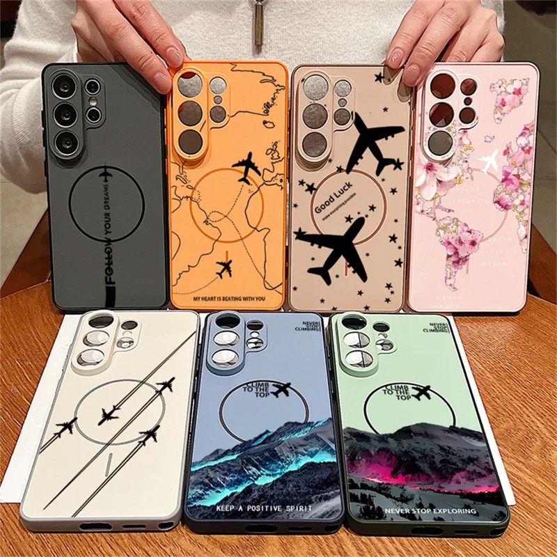 For Samsung Galaxy S25 Ultra Magnetic Case UV Printing Mountain Aircraft Pattern Shockproof PC + TPU Cover - Grey