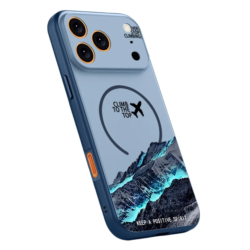 För iPhone 17 Pro Max Magnetisk Hölje UV-tryck Berg Flygplan mönster Chockabsorberande PC + TPU Hölje - Mörkblå