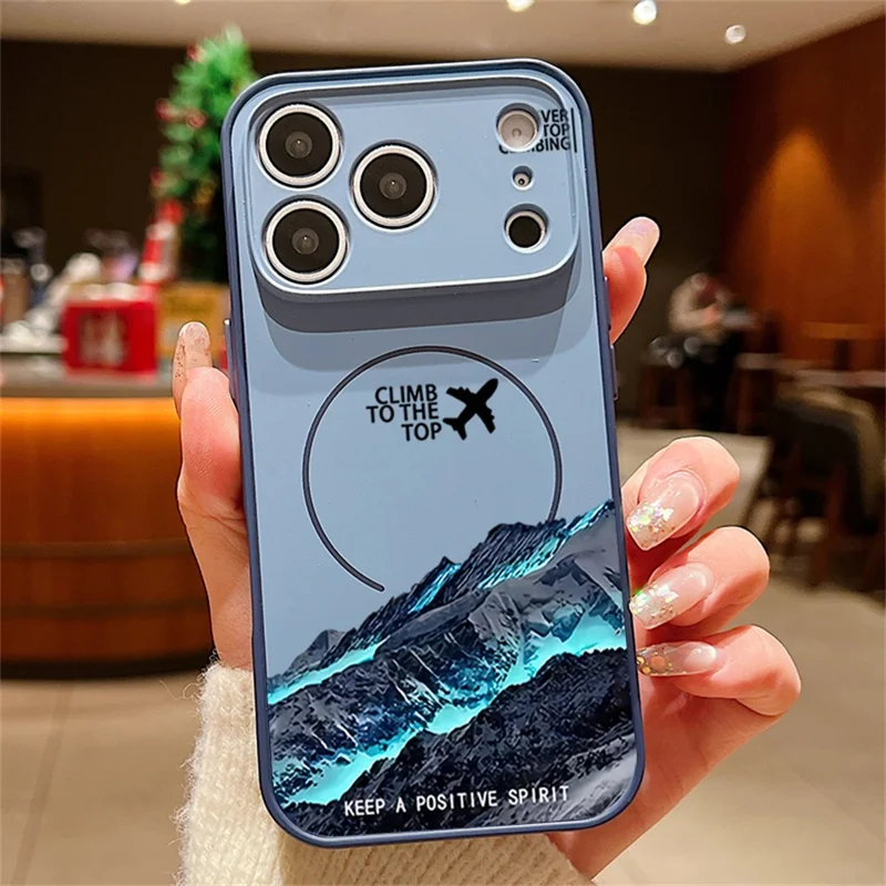 För iPhone 17 Pro Max Magnetisk Hölje UV-tryck Berg Flygplan mönster Chockabsorberande PC + TPU Hölje - Mörkblå