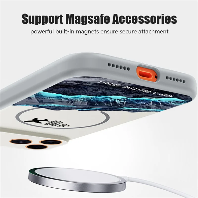 För iPhone 17 Pro Max Magnetisk Hölje UV-tryck Berg Flygplan mönster Chockabsorberande PC + TPU Hölje - Mörkblå