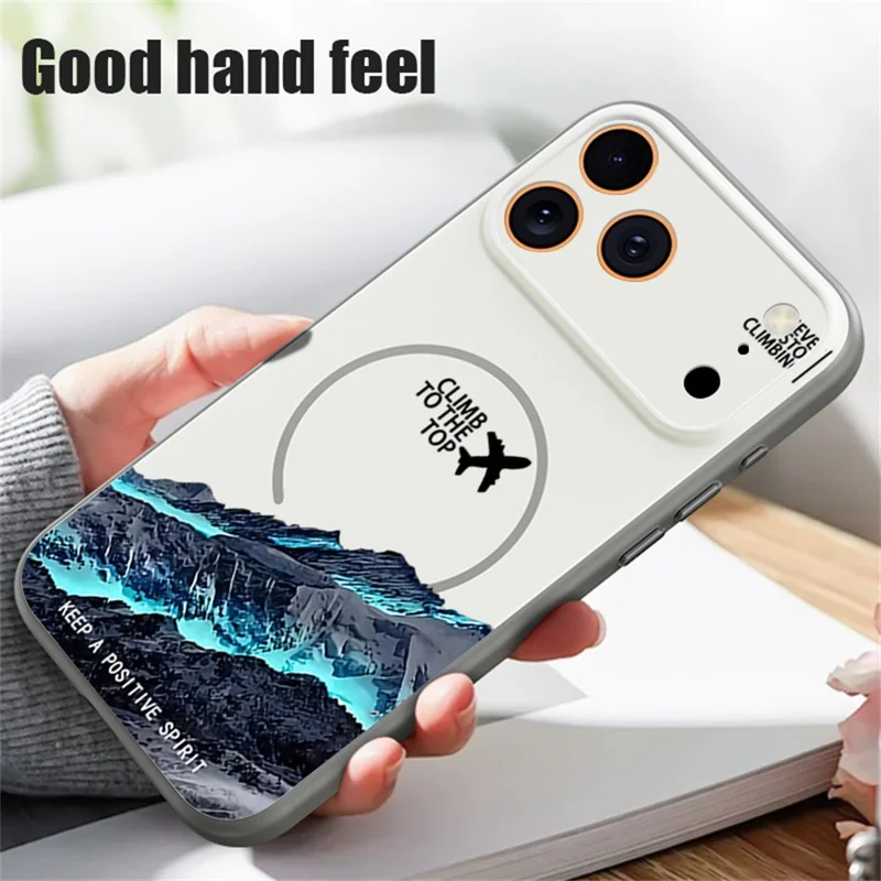 För iPhone 17 Pro Max Magnetisk Hölje UV-tryck Berg Flygplan mönster Chockabsorberande PC + TPU Hölje - Mörkblå