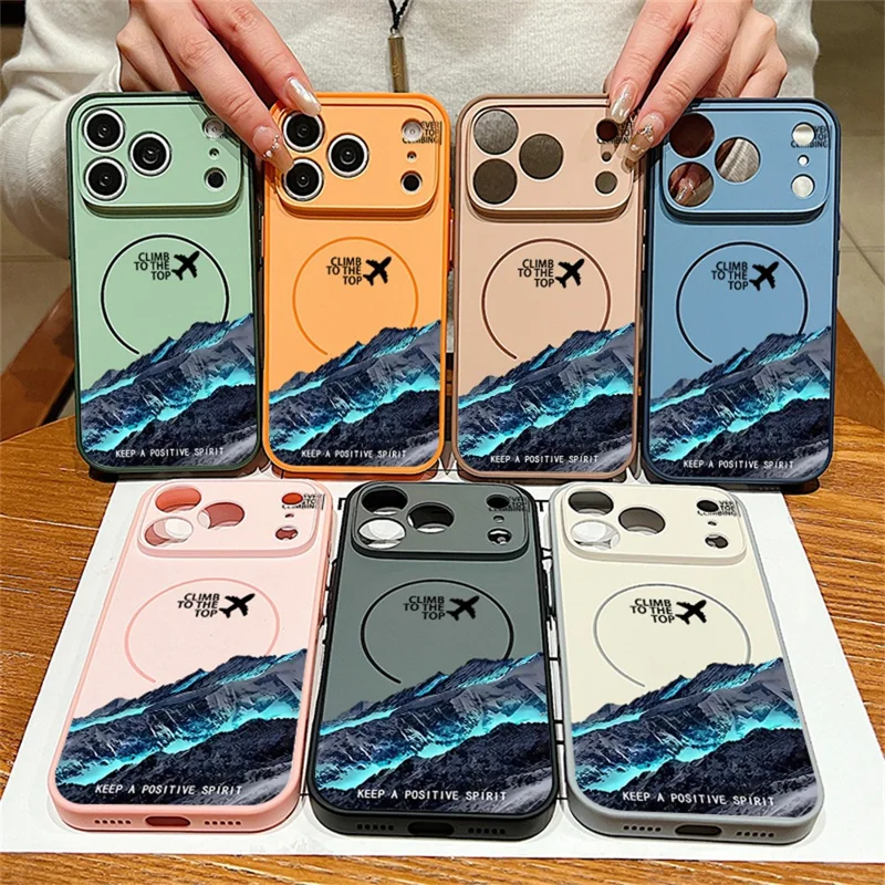 För iPhone 17 Pro Max Magnetisk Hölje UV-tryck Berg Flygplan mönster Chockabsorberande PC + TPU Hölje - Mörkblå