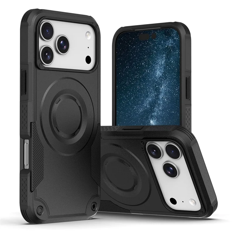 För iPhone 17 Pro Max Magnetisk Skal Chockabsorberande PC + TPU Antislir Texturerad Telefonhölja - Svart