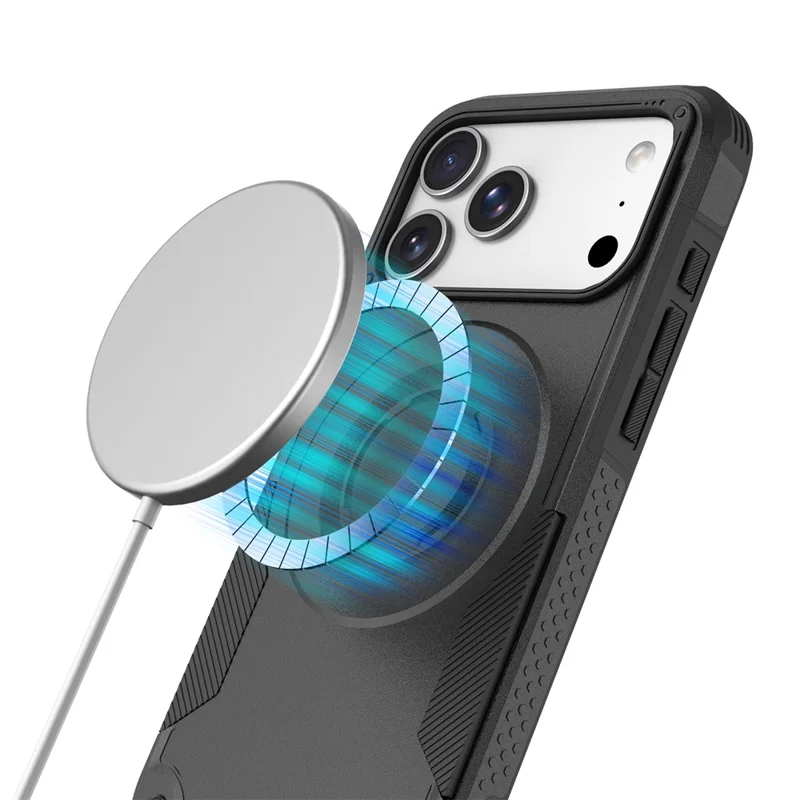 För iPhone 17 Pro Max Magnetisk Skal Chockabsorberande PC + TPU Antislir Texturerad Telefonhölja - Svart