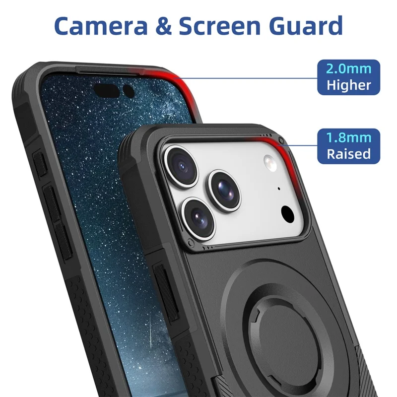 För iPhone 17 Pro Max Magnetisk Skal Chockabsorberande PC + TPU Antislir Texturerad Telefonhölja - Svart