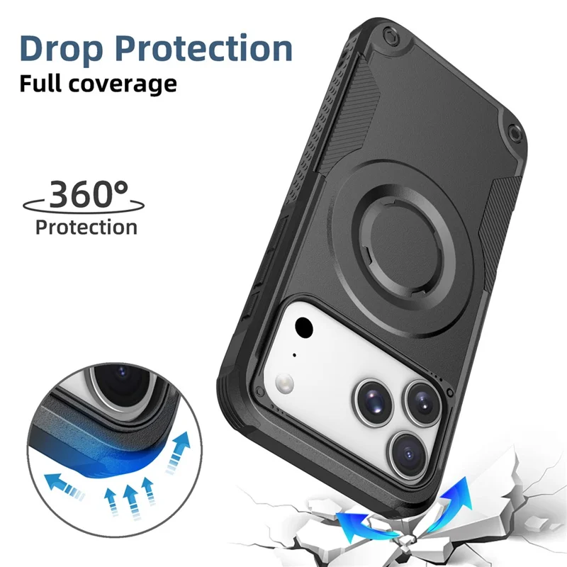 För iPhone 17 Pro Max Magnetisk Skal Chockabsorberande PC + TPU Antislir Texturerad Telefonhölja - Svart