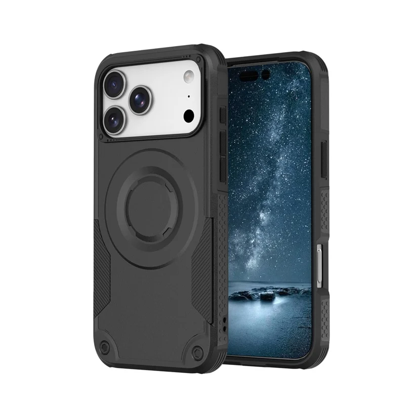 För iPhone 17 Pro Max Magnetisk Skal Chockabsorberande PC + TPU Antislir Texturerad Telefonhölja - Svart