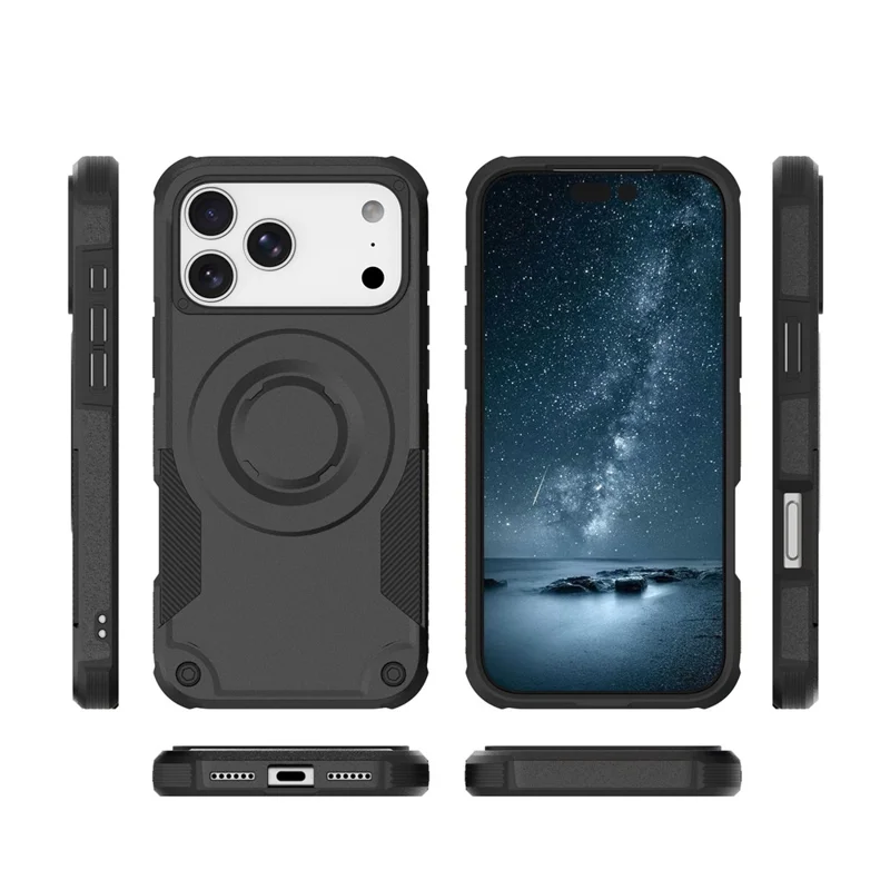 För iPhone 17 Pro Max Magnetisk Skal Chockabsorberande PC + TPU Antislir Texturerad Telefonhölja - Svart