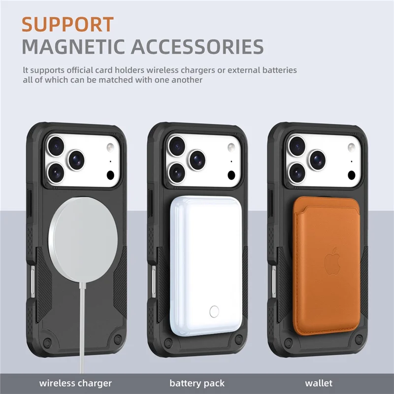 För iPhone 17 Pro Max Magnetisk Skal Med Rotationsbar Ringstöd Chockabsorberande TPU PC Rüst Telefonskal - Svart