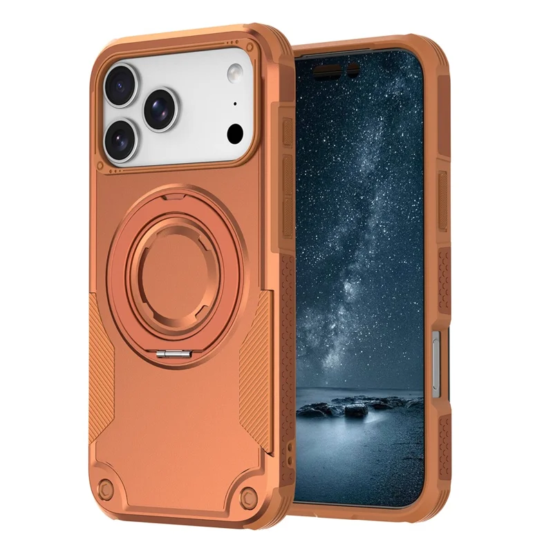 Für iPhone 17 Pro Magnetische Hülle Mit Drehbarem Ringständer Stoßfeste TPU PC Panzer Handyhülle - Orange