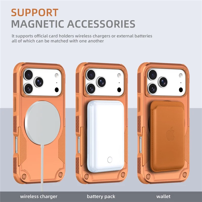 Für iPhone 17 Pro Magnetische Hülle Mit Drehbarem Ringständer Stoßfeste TPU PC Panzer Handyhülle - Orange