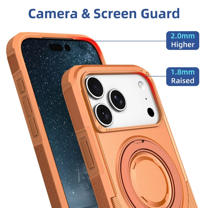 Für iPhone 17 Pro Magnetische Hülle Mit Drehbarem Ringständer Stoßfeste TPU PC Panzer Handyhülle - Orange