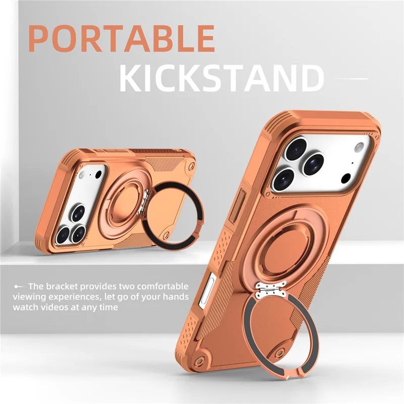 Für iPhone 17 Pro Magnetische Hülle Mit Drehbarem Ringständer Stoßfeste TPU PC Panzer Handyhülle - Orange
