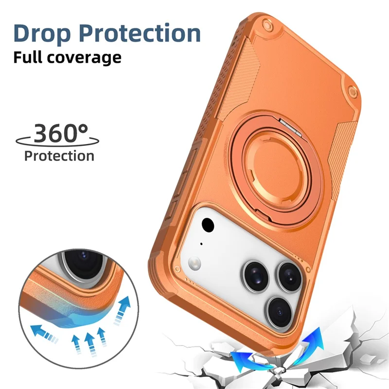Für iPhone 17 Pro Magnetische Hülle Mit Drehbarem Ringständer Stoßfeste TPU PC Panzer Handyhülle - Orange